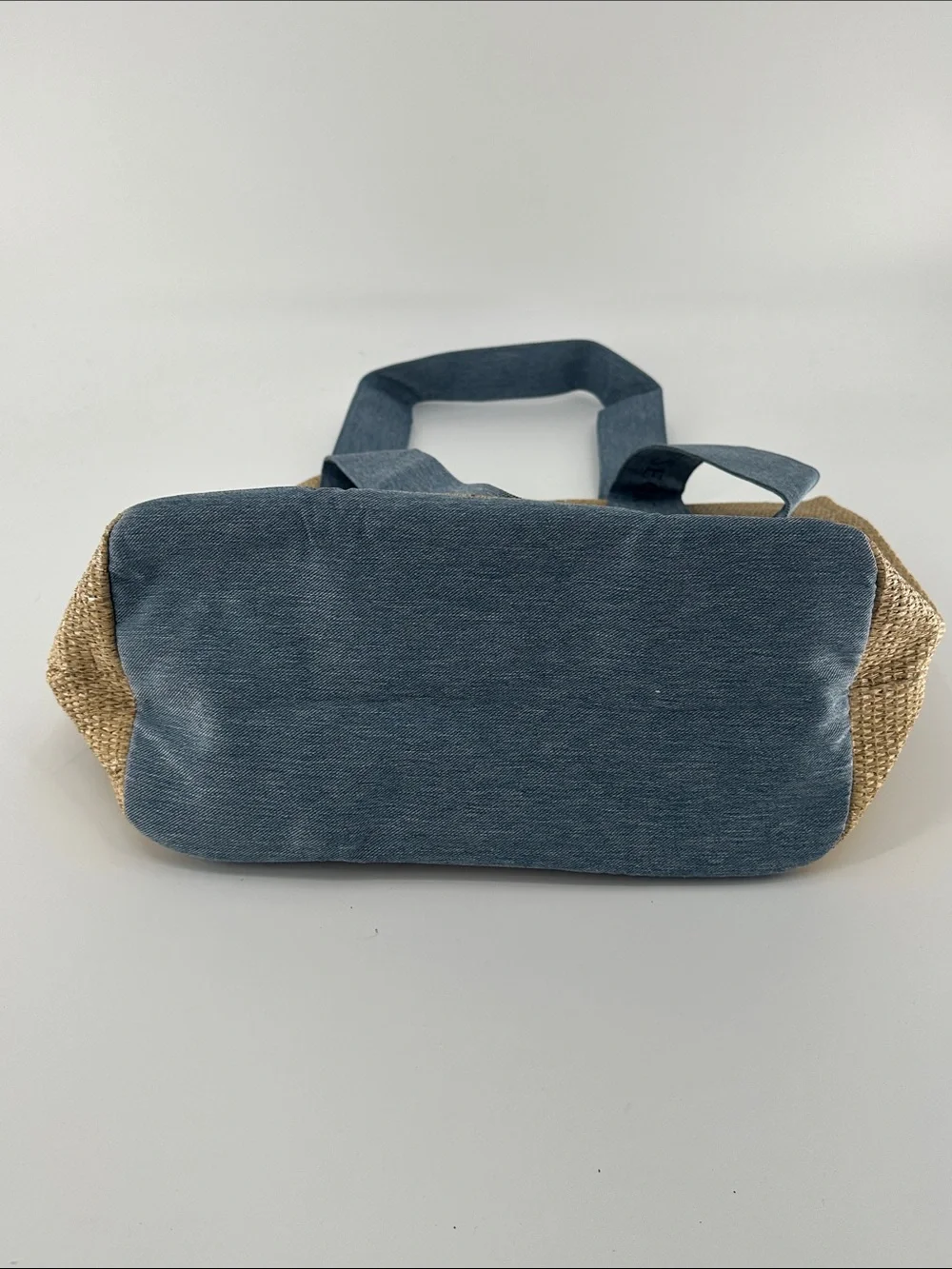 Victoria's Secret Natural Straw Tote with Denim Blue Straps